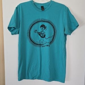 Men's Teal Graphic T-Shirt with Courtney Barnett Artistic Design